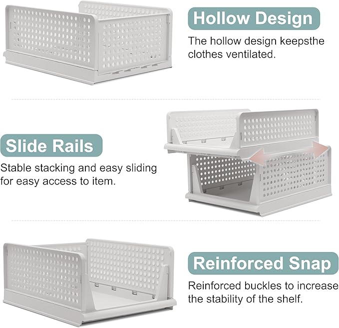 Goderewild 5 Pack Stackable Foldable Storage Baskets - Folding Storage Bins, Multifunctional Closet Organizers for Wardrobe, Cupboard - Space-Saving Clothes Storage Hat Organizer (White, 5L)