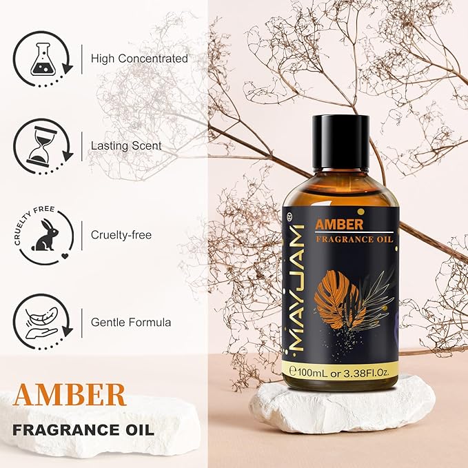 Amber Fragrance Oil Essential Oil, MAYJAM 3.38FL.OZ Amber Oil for Diffusers for Home, Long Lasting Scented Oils for Soap Candle Making - 100ML