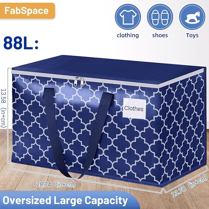 Fabspace Moving Bags, Extra Large Moving Supplies, Heavy Duty Storage Bags, Packing Bags with Reinforced Zippers & Handles, Collapsible Packing Boxes, Storage Totes for Moving, Packing, 88L, 6 Packs