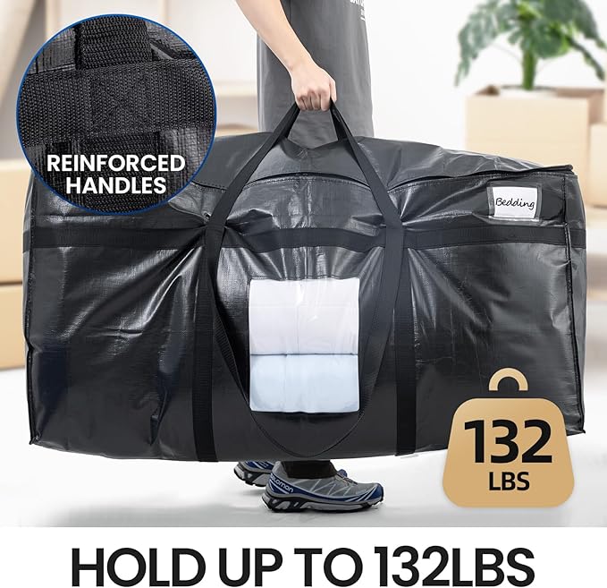 TAILI 69 Gallon Extra Large Storage Bags, XXL Black Heavy Duty Moving Bags For Storage with Visible Window, Wrap Around Handles, Totes for Space Saving, Alternative to Moving Boxes (2 Pack)