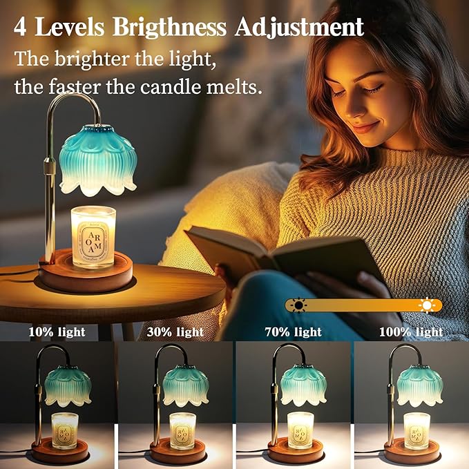 GEEZO Fragrance Candle Warmer Lamp，Electric Candle Warmer with Timer & Dimmer，Mom Christmas Birthday Gifts for Women, House Warming Gifts New Home Bedroom Decor，Blue