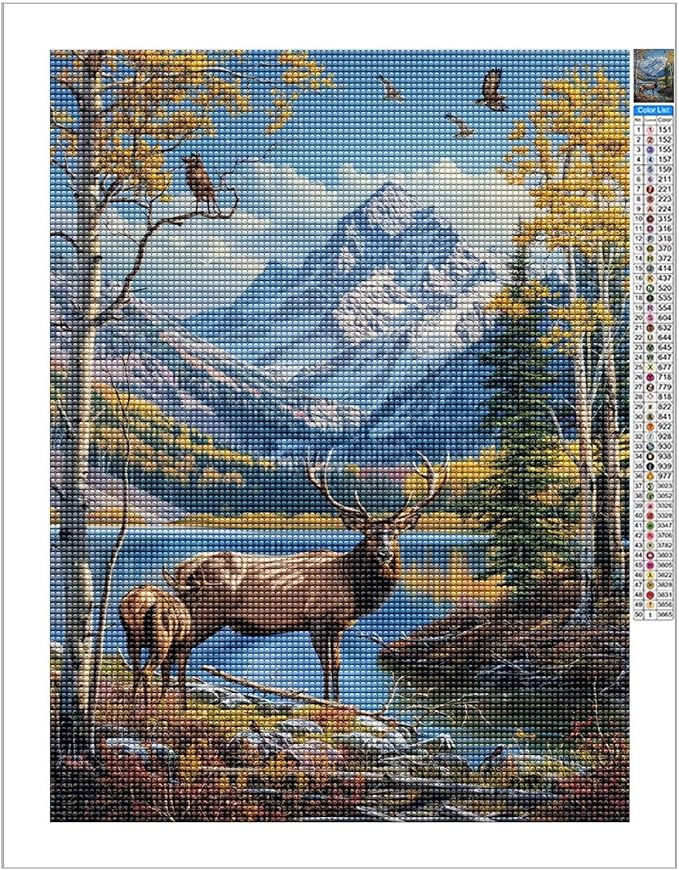 TMOLZ Enchanted Forest Deer Diamond Painting, 5D Lakeside Scenery Kit, Nature-Inspired Wall Art for Home Decoration - 8x12 Inch