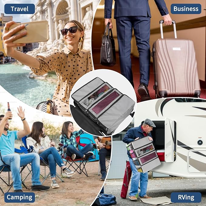 esouler Suitcase Organizer, Travel Luggage Organizer hanging packing cubes for travel，portable hanging travel shelves Collapsible closet organizer for Carry-on (Grey, Medium)