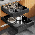 2 Pack Expandable Pull Out Cabinet Organizer 21" Deep with Raising Pad for Framed Cabinets,Upgrade 3 Slide Rails Slide Out Drawers,Roll Out Shelves Adhesive,Adjustable Width 9"-14.1" Black