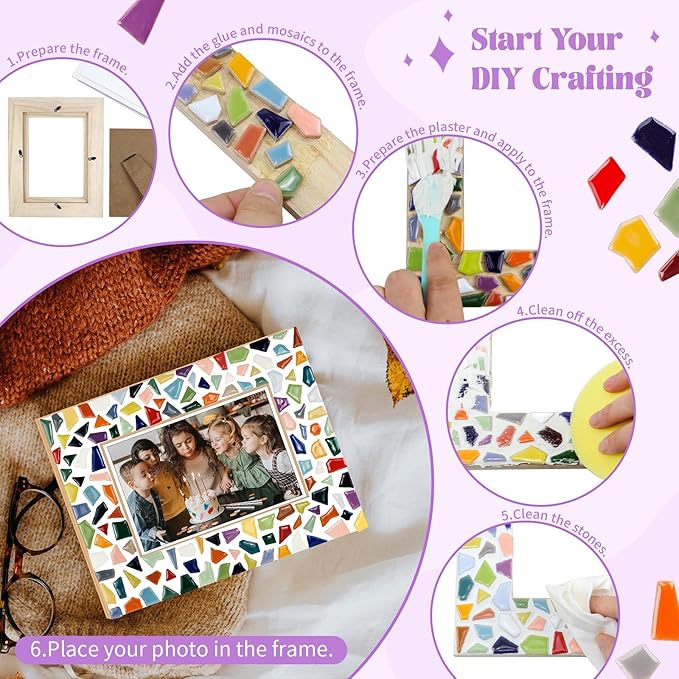 goldentime Decorate Your Own Mosaic Picture Frame - DIY Mosaic Craft Kits Fun Arts and Crafts for Adults Christmas Valentine Birthday Father’s Day Gifts