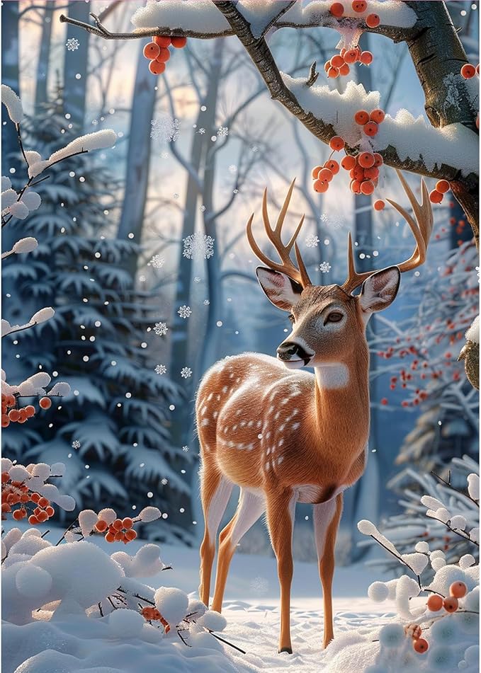 MOGTAA Christmas Deer Diamond Art Kits for Adults, 5D Full Drill Winter Diamond Painting Kits for Adults Beginner, DIY Round Diamond Dots for Adults, Gem Art for Home Wall Decor 12 X 16 Inch