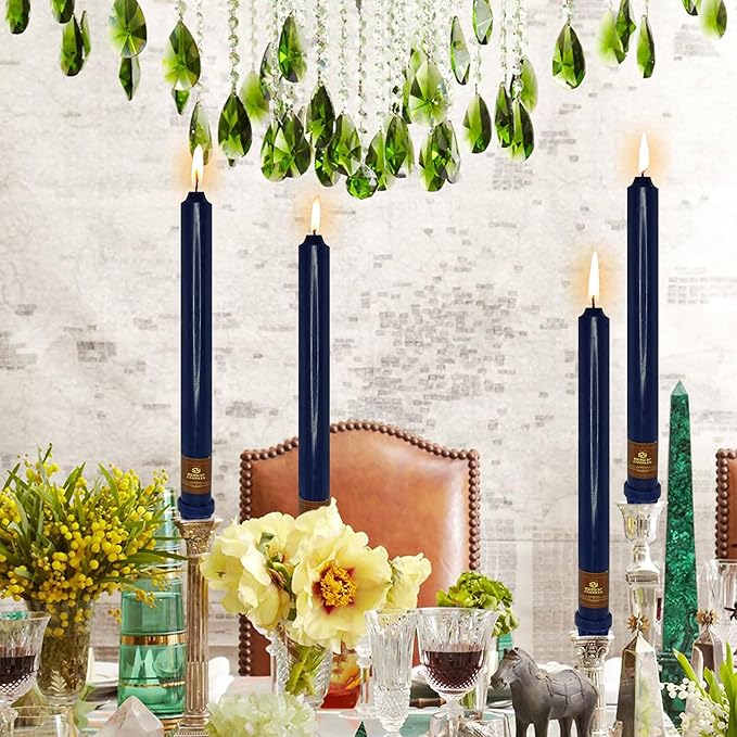 Navy Taper Candle 10 Inch Long Candlesticks Unscented Dripless Tapered Candle Set for Home Decor Wedding Party Dinner Candles, 4 Pack