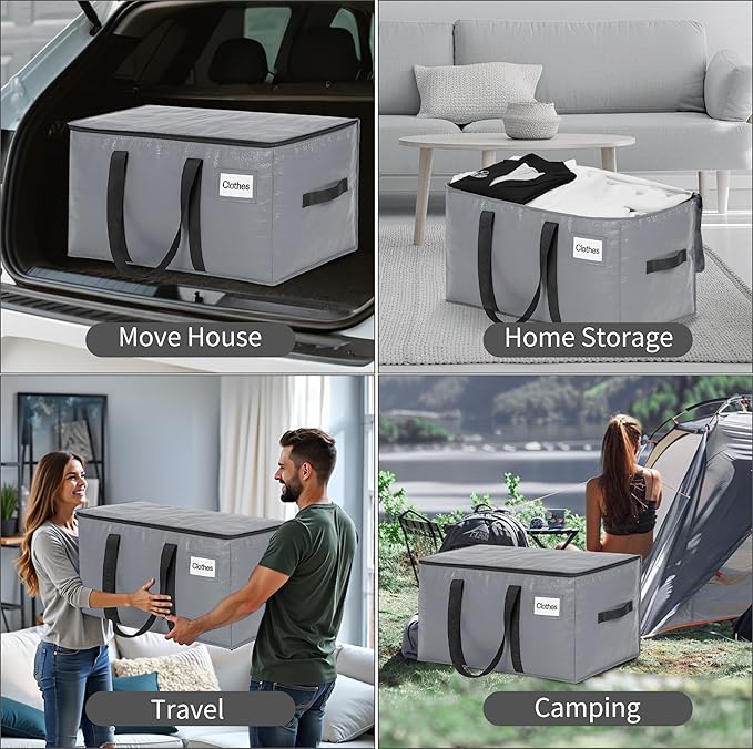 BAGAIL Heavy Duty Moving Bags with Strong Handle, Extra Large Moving Boxes, Storage Tote for Clothes, College Moving Supplies(Grey, 8 Pack)