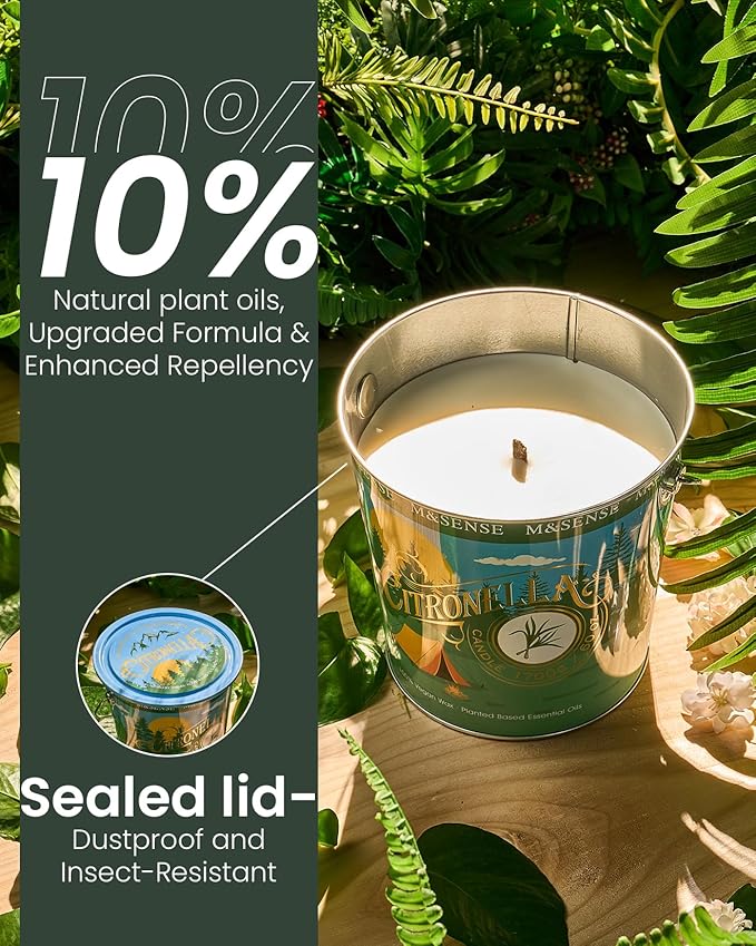 M&SENSE Citronella Candles Outdoor, 120 Hours Burn Natural Citronella Oil Soy Candle for Patio Camping, 19.4oz Large Long Lasting Verbena Rose Summer Candles for Home Scented,Lemongrass Summer Candle