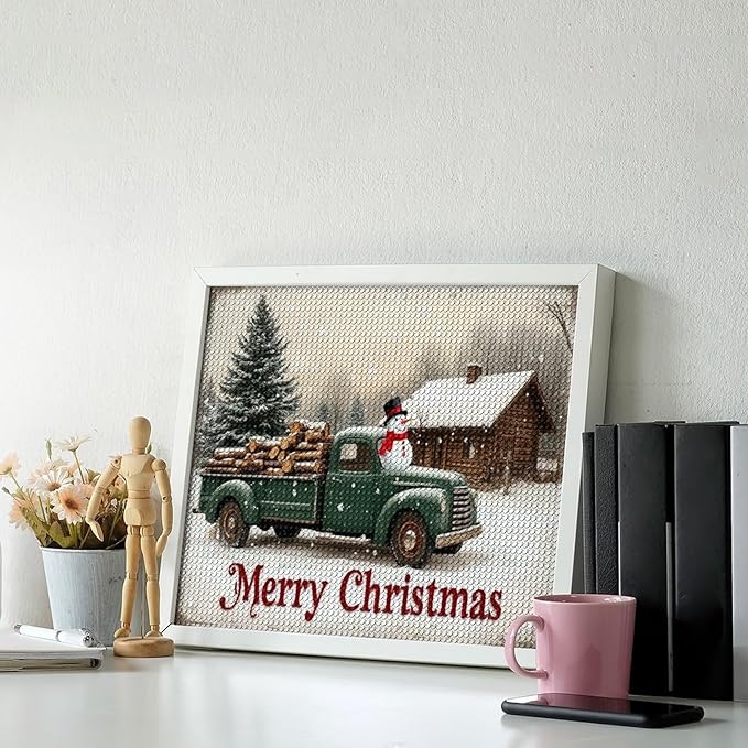 AIVKIEJK Diamond Painting Kits for Adults - Christmas Truck with Snowman & Cabin Winter Painting DIY 5D Full Drill Diamond Dots Paintings with Diamonds Gem Art and Crafts Home Decor 16"x20"