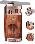 Torch Lighter, All-in-one Windproof Lighter with Tool, Holder, Dual Jet Flames, Refillable Butane Lighter for Candle, Travel, Multifunctional Accessories, Gifts for Men(Butane not Included)