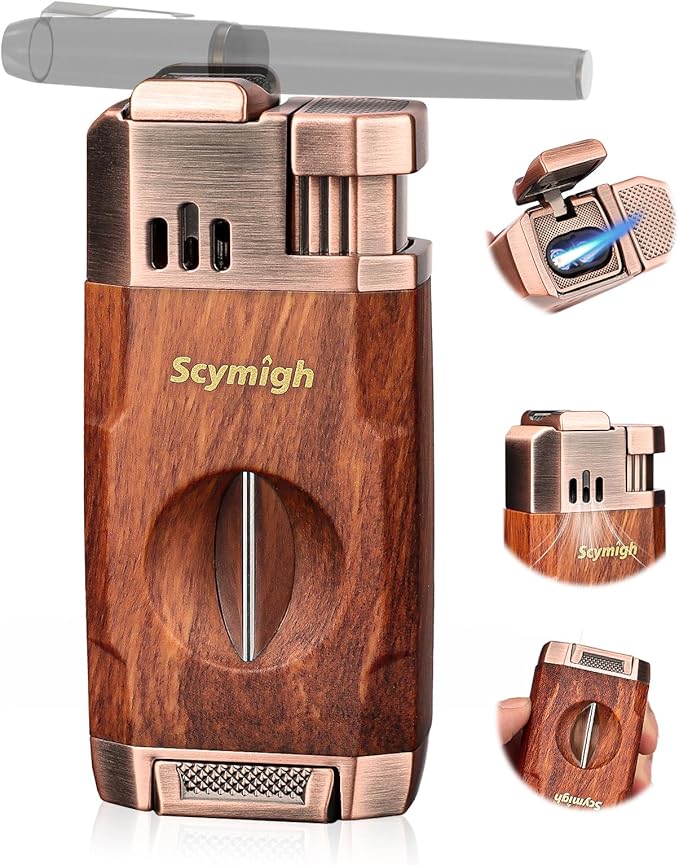 Torch Lighter, All-in-one Windproof Lighter with Tool, Holder, Dual Jet Flames, Refillable Butane Lighter for Candle, Travel, Multifunctional Accessories, Gifts for Men(Butane not Included)