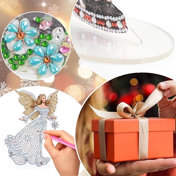 antor Diamond Art Painting Desktop Ornament Kit, Acrylic Tabletop Diamond Art Decoration for Adults, Special Shape Crystal Diamond Painting Angel Figurine Decor DIY Crafts Gift