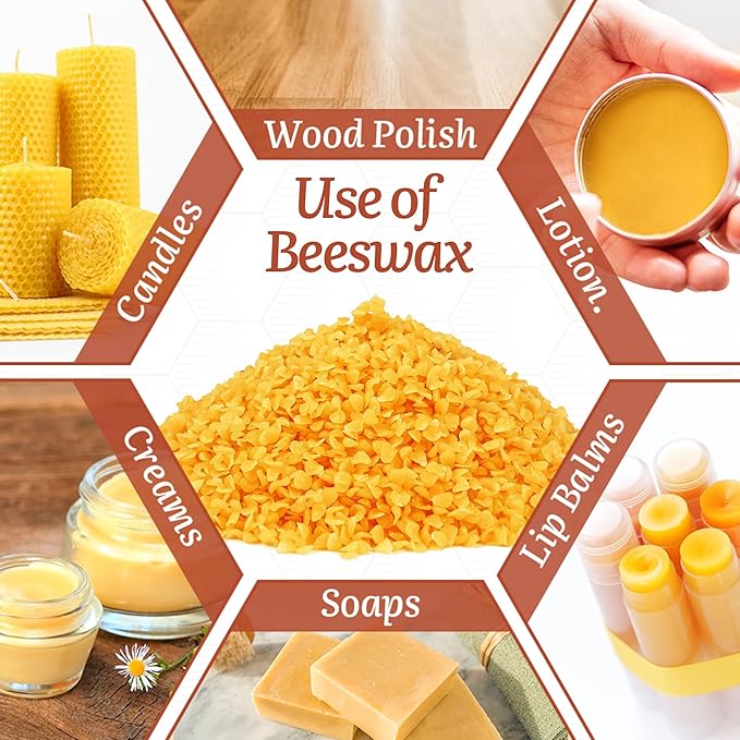 MicCai Yellow Natural Beeswax Pellets 5LB, Organic Beeswax, Beeswax for Candle Making, Body, Skin Care DIY, Lip Balm, Soap and Lotion Making Supplies