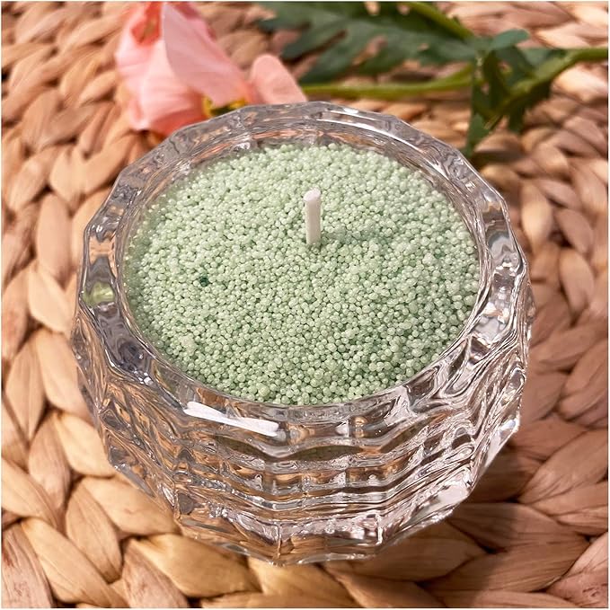 VITARIE Refillable Pearled Candle Sand 18oz, Unscented, 30 Cotton Wicks, 1.1lb Long Burning, Candle Making Kit, Green