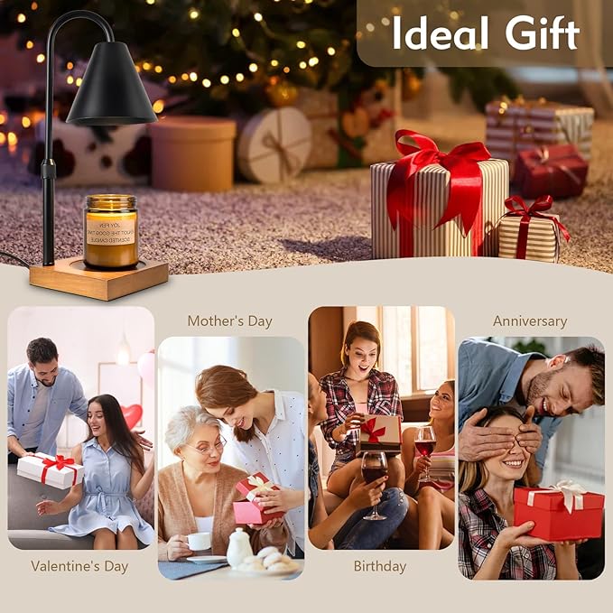 Electric Candle Warmer Lamp with Timer: Candle Warmer Lamp Adjustable Height for All Size Jar Candles, Dimmable Candle Warmer Light with 2 Bulbs for Bedroom Home Decor, Gifts for Women, Black