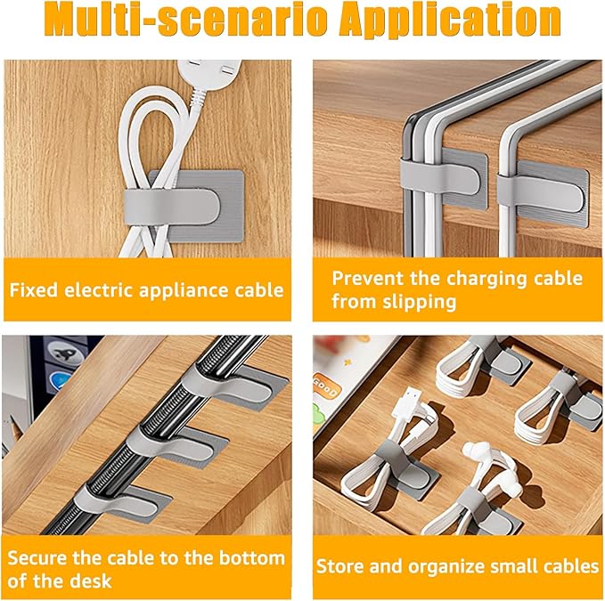 80PCS Hook and Loop Cable Straps, Cable Management Under Desk, Adhesive Cable Ties, Reusable Wire Organizers for Cords, Cords Management, Computer Accessories for Desk, Home Office Essentials, Black