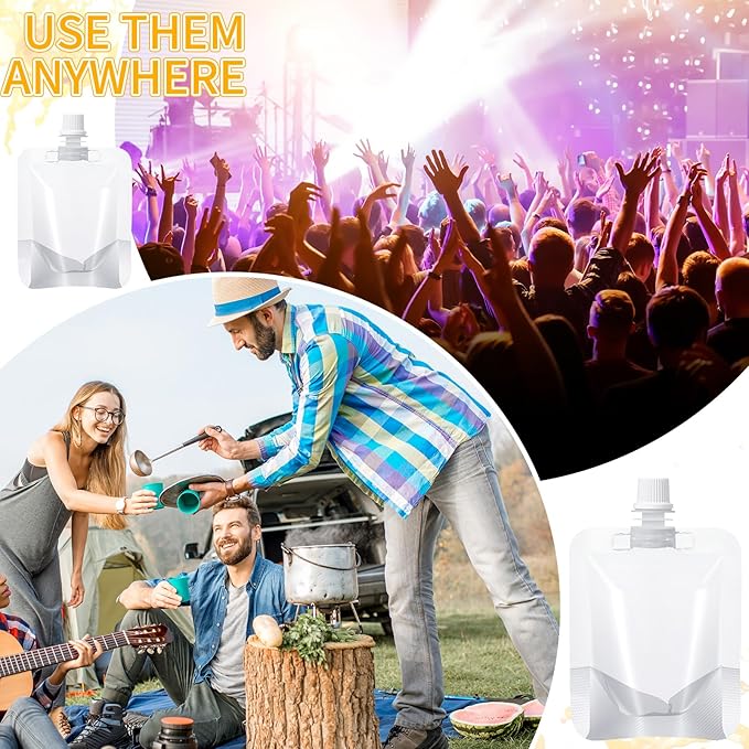 100 Pcs Plastic Pouches Bulk Clear Juice Bags Squeeze Pouches Plastic Leak Proof Bags with Funnel for Party Favors (5 oz)