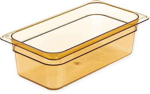 Carlisle FoodService Products Storplus High Heat Food Pan, Chafing Pan with Spoonable Corners for Catering, Buffets, Restaurants, High Heat Plastic, 1/3 Size 4 Inches Deep, Amber