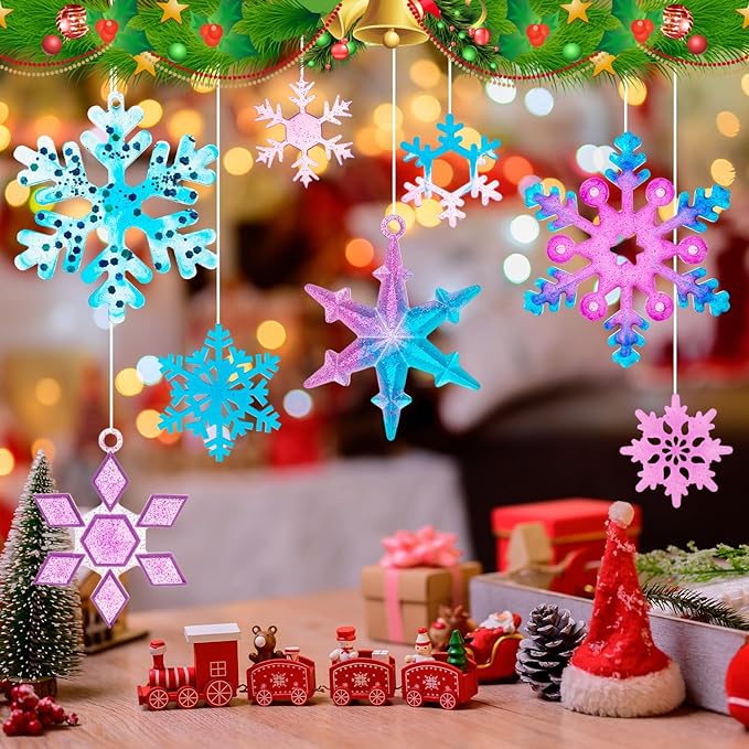 LSLYHTC 13Pcs Snowflake Silicone Resin Mold, Christmas Ornament Molds with 3 Straws, Epoxy Resin Mold SnowflakeResinMolds for Ornament, DIY Christmas Gift and Jewelry Pendant Decoration