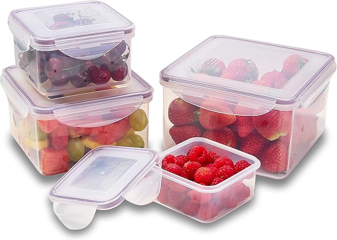 Set of 4 Square Nesting Food Storage Containers - Reusable, BPA Free Plastic, Snap Lock Lids With a Leakproof Silicone Seal. Great for Snacks, Soup, Fruit, Salad and Food Storage…