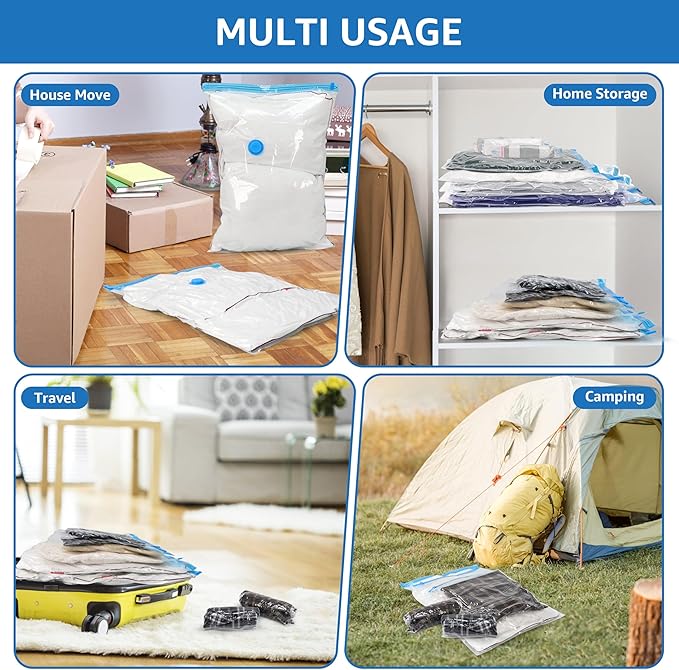 12 Jumbo Compression Storage Bags, Vacuum Seal Bags with Hand Pump for Blankets, Comforters, Bedding, Pillows and Clothes Storage