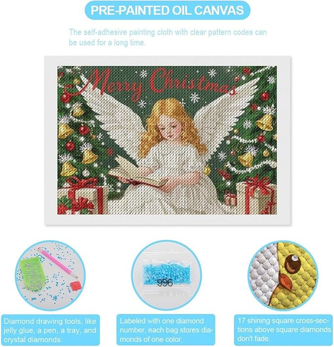 AIVKIEJK Diamond Painting Kits for Adults - Merry Christmas Angel Welcome Painting DIY 5D Full Drill Diamond Dots Paintings with Diamonds Gem Art and Crafts Home Decor 8"x12"