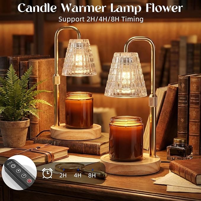Glimra 2 Pack Candle Warmer Lamp Electric Timer,Candles Candle Wax Warmer for Jar Candles,Adjustable Candle lamp Birthday Gifts,for Mom Women Friend Sister,Office Apartment Dorm Room Home Decor