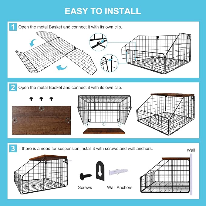 Laundry Room Shelves Wall Mounted with Storage Basket - Farmhouse Stackable Wire Wall Shelves Organizer for Towels, Detergent, Tissues | Space-Saving Over Washer & Dryer(11.8" Wx12 Dx8.5 H)