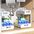 Housolution 2 Pack Large Under Sink Organizer, 2 Tier Metal Pull Out Under Sink Storage with Sliding Mesh Drawers, Height Adjustable Slide Out Under Cabinet Organizer for Kitchen Bathroom, White