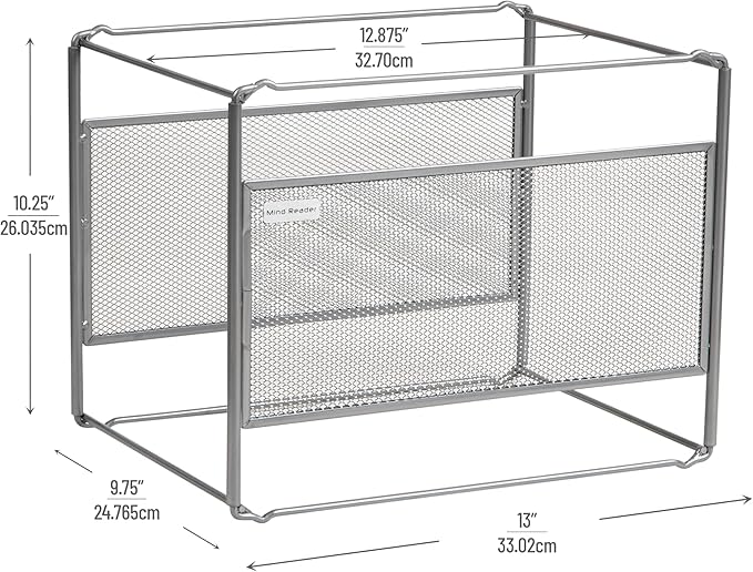 Mind Reader Hanging File Folder Organizer, Desktop Organizer, Storage, Office, Metal Mesh, 13"L x 9.75"W x 10.25"H, Silver