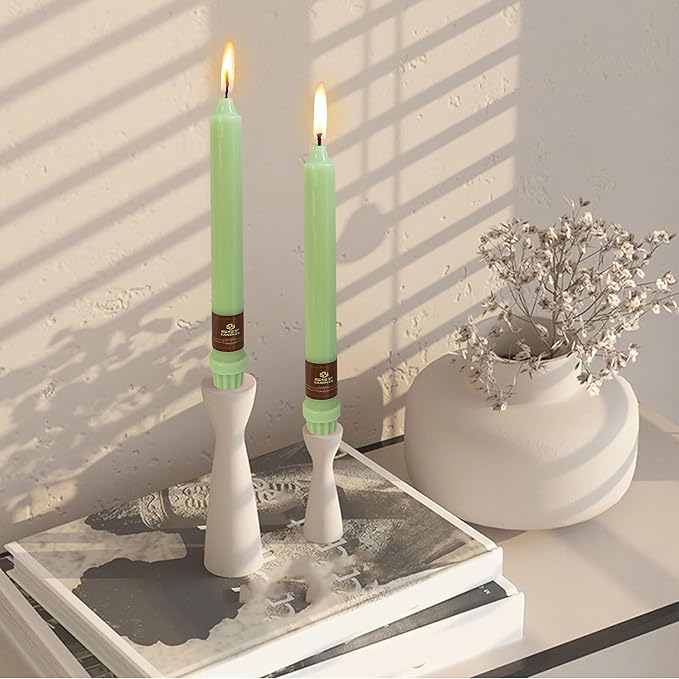 Green Taper Candle 8 Inch Long Candlesticks Unscented Dripless Tapered Candle Set for Home Decor Wedding Party Dinner Candles, 4 Pack