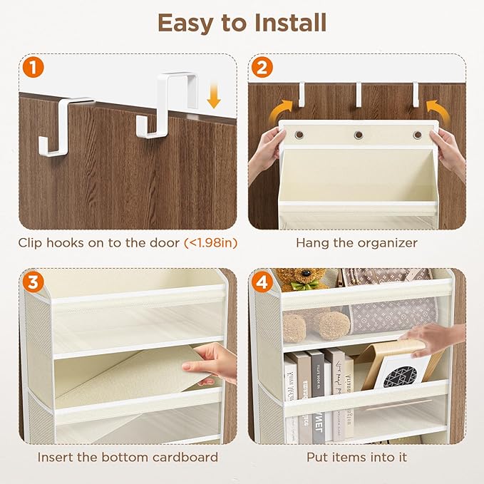 Mefirt Over The Door Organizer, 8 Shelf Door Hanging Organizers with 8 Large Capacity Pockets, Back of Door Organizer Storage Hanging Shelves for Closet Bathroom Bedroom Nursery
