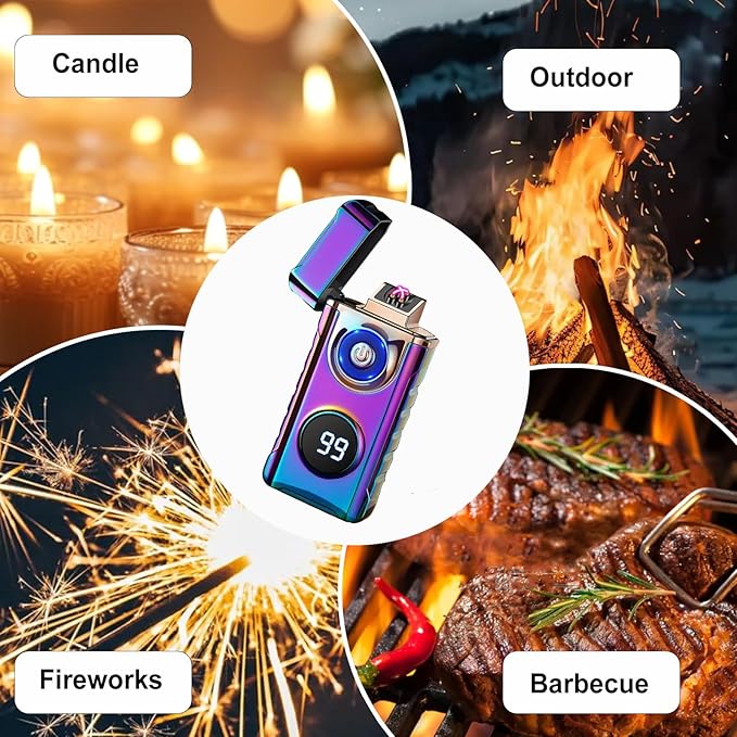 Electric Lighters Plasma Lighters Rechargeable with with LED LED Display and LED Emergency Lights Windproof USB Rechargeable Lighter Cool Lighte for Candle,Camping,Gift(Color)