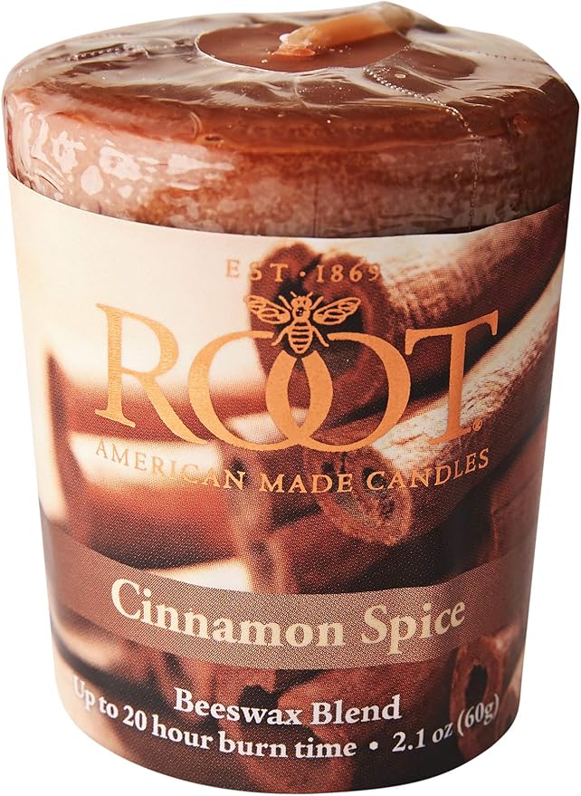 Root Candles Fall Scented Votive Candles Beeswax Blend Premium Handcrafted 20-Hour Votives, 18-Count, Cinnamon Spice