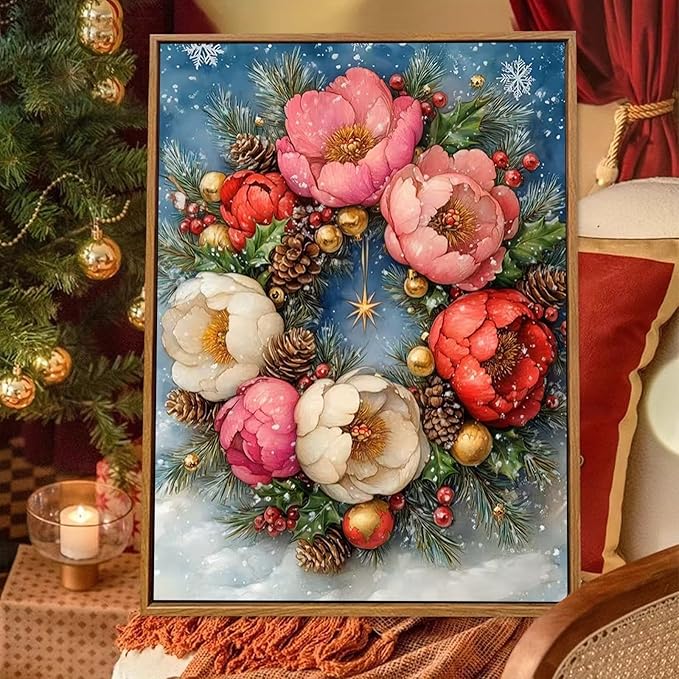 XTCIXAL Christmas Diamond Art Kits for Adults, Wreath Diamond Painting Kit, DIY Beginners Gem Art Suitable for Gifts and Home Wall Decor - 12x16 Inch