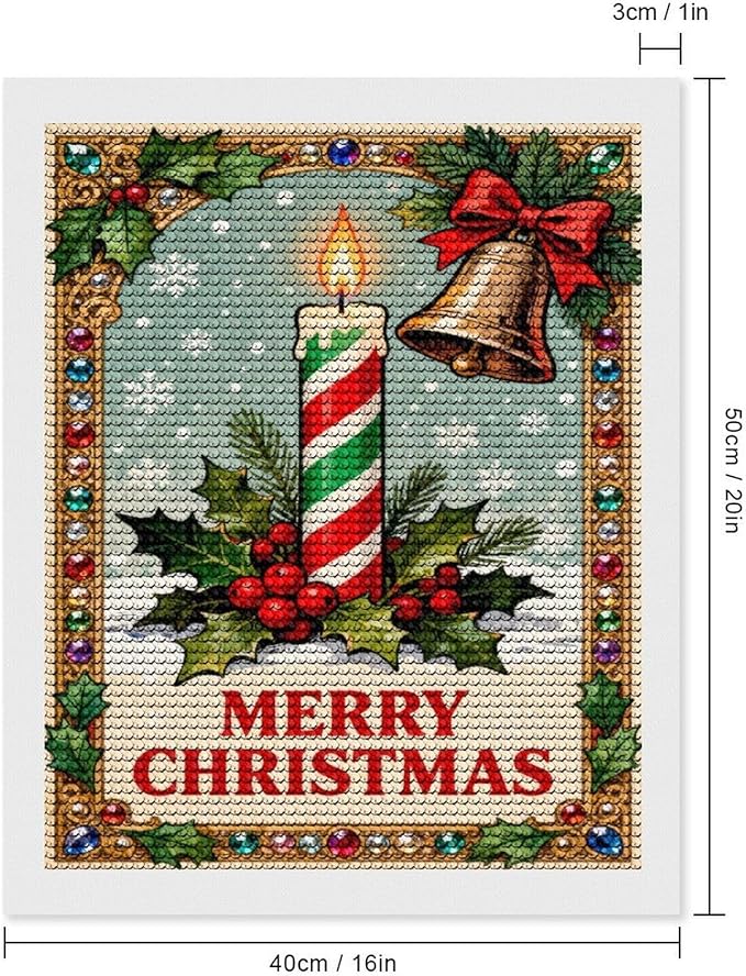 AIVKIEJK Diamond Painting Kits for Adults - Merry Christmas Candle & Holly Accents Painting DIY 5D Full Drill Diamond Dots Paintings with Diamonds Gem Art and Crafts Home Decor 16"x20"