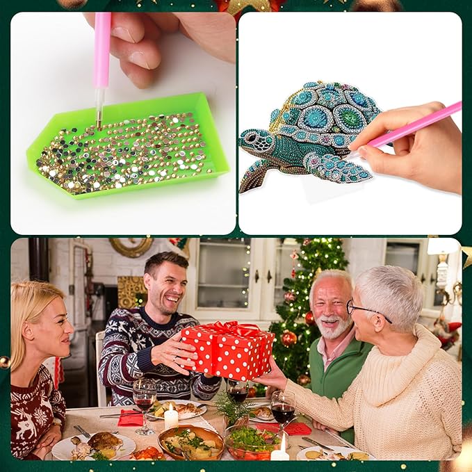 antor DIY Diamond Painting Desktop Ornament Turtle, Special Shape Diamond Art Kit Ornaments, Crystal Sea Turtle Tabletop Decoration for Adults Beginners, Home Office Decor Crafts Gift