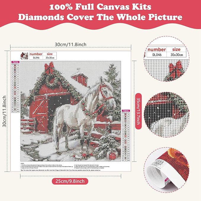 SENQAO Horse Diamond Art Kits for Adult, Christmas House Diamond Painting Kits for Beginners, DIY Full Drill Winter Holdiay Rhinestone Diamond Dots Gem Painting Art Craft Home Decor 12 x12 Inch