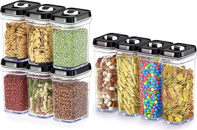 DWËLLZA KITCHEN Airtight Food Storage Containers Set - 10 PC Set - For Kitchen Pantry Organization and Storage - BPA-Free - Clear Plastic Dry Food Canisters with Improved Lids, Keeps Food Fresh.