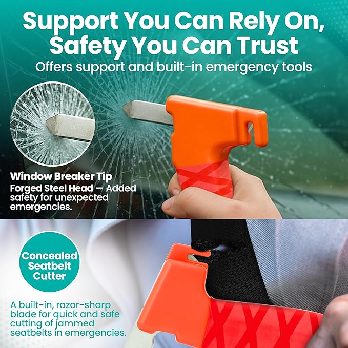 Pack 2 - Car Handle Assist for Elderly Car Door Handle for Elderly Grip & Support Bar, 3 in 1 Car Assist Handle for Elderly with Window Breaker & Seatbelt Cutter (Red)