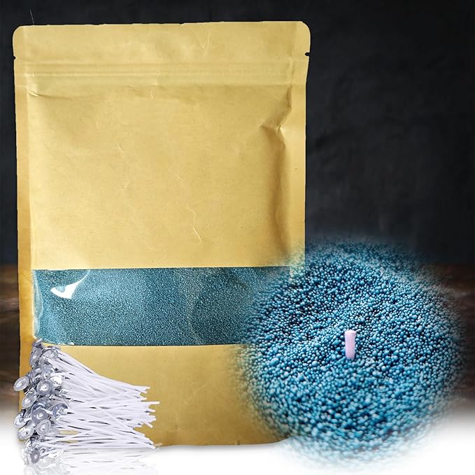 DRMAISON Pearled Candle Wax Sand DIY Kit - 35.3 oz, Peacock Blue, Non-Toxic&Smoke-Free, Refillable with 60 Wicks, Long-Lasting Flame, Highly Customizable for Wedding, Party&Holiday Decor