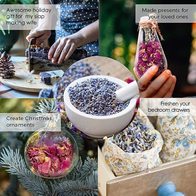 Dried Flowers, Soap Making of Dry Flower, Soap Herbal Bath Set for DIY Lip Gloss,Soap, Candle Making,Including Rose Buds, Lavender, Jasmine, Chrysanthemum, Lemongrass, Mint, Peony, Peach Blossom