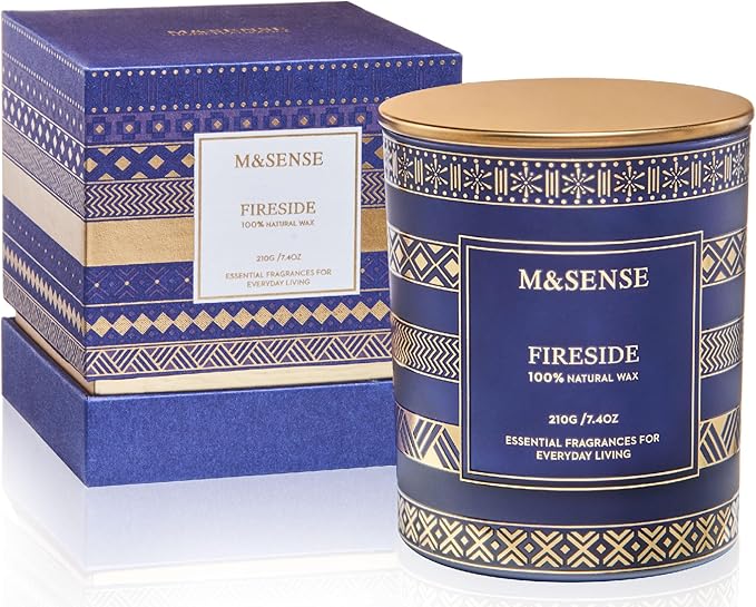 M&SENSE Fireside Scented Candle for Men, Masculine 7.4oz Winter Home Fragrance, Luxury Candle for Cozy Winter Room Decor, Housewarming New Year Gifts