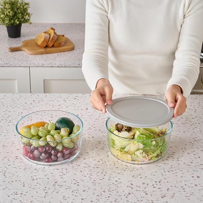 8-Piece Glass Food Storage Containers Set - 4 (6.55-Cup) Containers with Lids, BPA-Free, Microwave & Dishwasher Safe