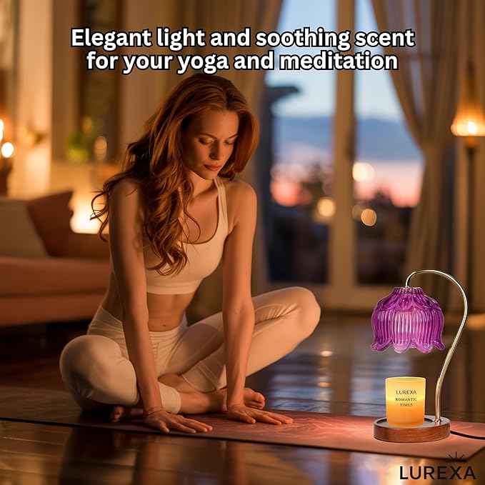 Candle Warmer Lamp with Timer, Dimmable Wax Melt Lamp for Large & Standard Jar Candles, Includes 2 GU10 Bulbs, Elegant Vintage Home Decor Gift for Women & Mom (A1-Purple Lotus)
