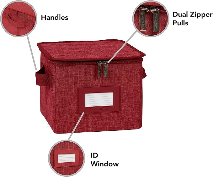 Covermates Keepsakes Zip-Top Storage Box Set, 3 Pack Heavy Duty Polyester Organizer Bins, Stackable Design, ID Window, Reinforced Handles, Closet Home Storage, Red Heather