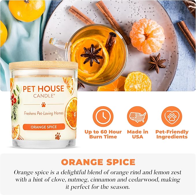 One Fur All Pet House Fall Candles, Long Lasting, Clean Burning, Soy Wax Scented Candles for Pet Odor, Orange Spice