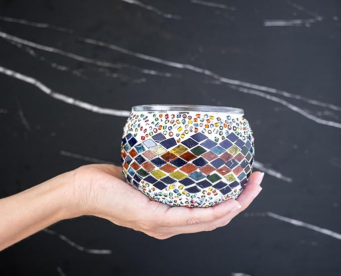 KRAFTSTORIES Turkish Mosaic DIY Candle Holder Kit - Glass Decorative Tealight for Living Dining Room Bedroom | Make Your Own Mosaic | Craft Kits for Adults (Multicolor - MA03)