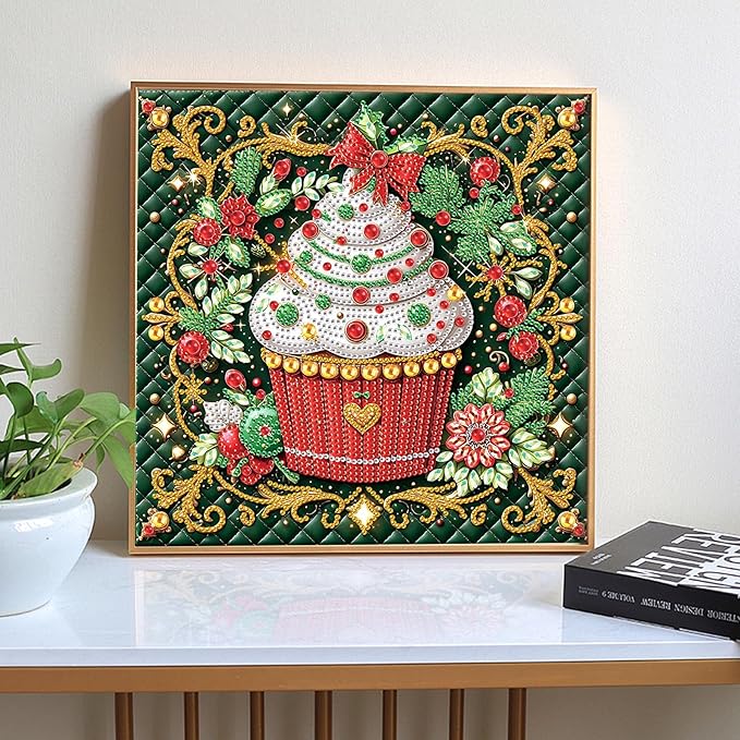 antor 5D Diamond Art Kits for Adults Christmas Cake, Special Shape Diamond Art Painting Kit, Crystal Rhinestones Diamond Painting for Home Wall Decoration, DIY Festive Holiday Art (12×12 inch)